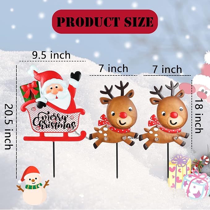 Christmas Yard Stakes Light Up Christmas Outdoor Decorations with LED Santa Claus Reindeers in Sleigh Lighted Metal Yard Stakes Xmas Garden Stake Lawn Pathway Outdoor Decoration