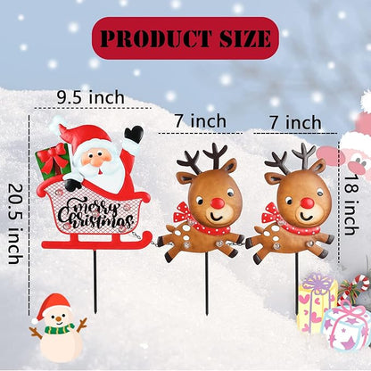 Christmas Yard Stakes Light Up Christmas Outdoor Decorations with LED Santa Claus Reindeers in Sleigh Lighted Metal Yard Stakes Xmas Garden Stake Lawn Pathway Outdoor Decoration