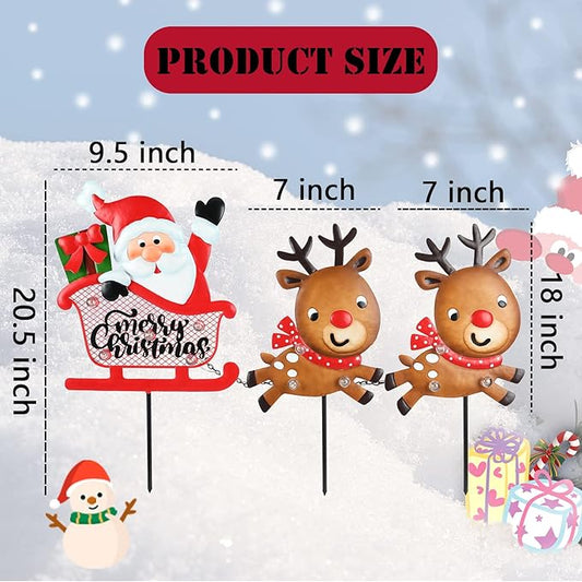 Christmas Yard Stakes Light Up Christmas Outdoor Decorations with LED Santa Claus Reindeers in Sleigh Lighted Metal Yard Stakes Xmas Garden Stake Lawn Pathway Outdoor Decoration