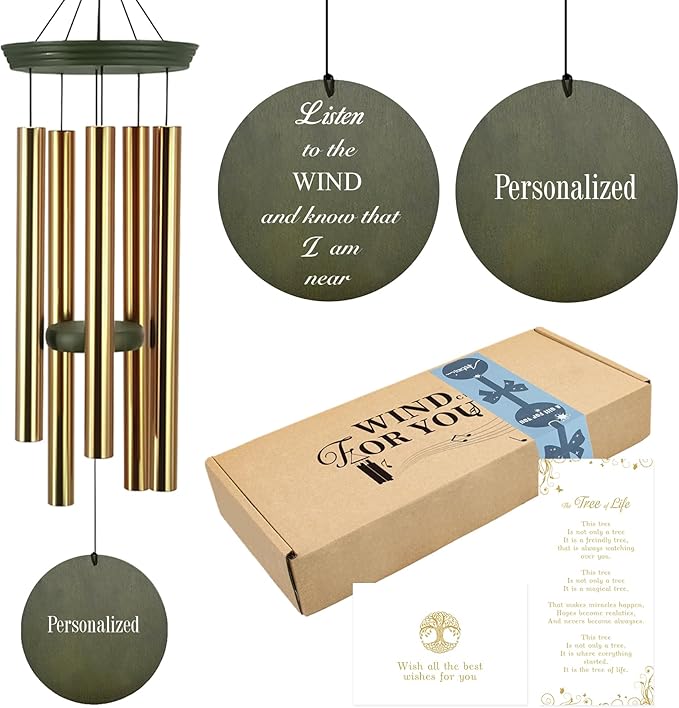 ASTARIN Memorial 36" Wind Chimes, Personalized Name Sympathy Wind Chime, in Memory of Loss Mom Loved One, Large Deep Tone Bereavement Windchimes, Listen to The Wind(Produced in USA)