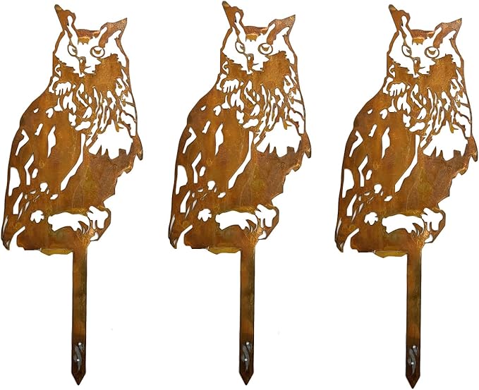 Garden Outdoor Decoration Rusty Metal Art Corten Steel Animal Decor Owl Handmade Bird for Yard Lawn Trees Fences Gates Windows Walls Grass, 3pcs