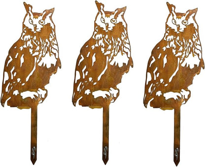 Garden Outdoor Decoration Rusty Metal Art Corten Steel Animal Decor Owl Handmade Bird for Yard Lawn Trees Fences Gates Windows Walls Grass, 3pcs