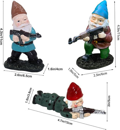 Tirifer 3PCS Garden Gnomes with Gun, Guard Gnome for Garden Military Army Soldiers, Tactical Statue for Indoor Outdoor, Patio, Yard, Lawn, Christmas Ornaments, Home Décor