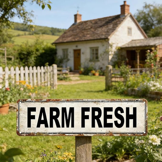 Farm Fresh Metal Tin Sign Chicken Coop Signs for Outside Farm Fresh Eggs Sign Vintage Farmhouse Decor for Chicken Coop, Farmers Market & Farm Stand Kitchen Wall Decor 4 ×16 Inch