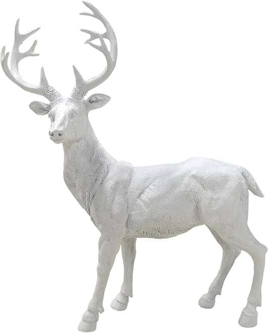 XTAPAN Resin 19.68 Inch Height Standing Deer Statue Animals Sculpture Garden Art Decor Yard Ornament Lawn Garden Outdoor Patio Decoration Figurine White