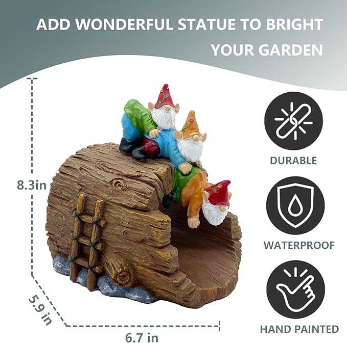 Elenon Playful Gnome Decorative Gutter Downspout Extension Statue, Elf Gutter Guardian Rain Downspout Extender, Garden Splash Block Outdoor Sculpture for 3" × 4" Down Spouts Decor