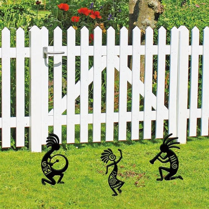 SUPERDANT 3PCS Kokopelli Metal Garden Yard Art Decor Black Silhouette Outdoor Iron Art Decoration Garden Stakes Statues Ornament Crafts for Backyard Parks Lawns Outdoor Spaces