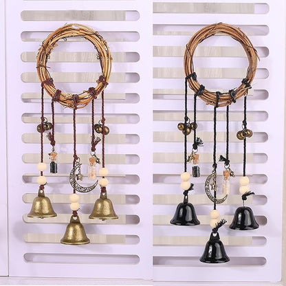 2 Pieces Witch Bells for Door Knob for Protection Hanging Bell Wind Chimes Handmade Decorative Bell for Boho Home Room Witchy Decor(Black Vintage)