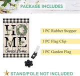 ORTIGIA Home Sweet Home Magnolia Garden Flag Double Sided 12.5x18 Inch Spring Summer Buffalo Plaid Check Small Yard Flag Burlap Vertical Farmhouse Rustic Outside Outdoor Lawn Patio Decor