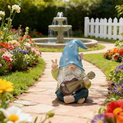 Garden Gnome Decor Statue,Funny Garden Gnomes with Guitar,Decor for House,Lawn,Patio and Porch, Gifts for Friend,Family. (Blue)