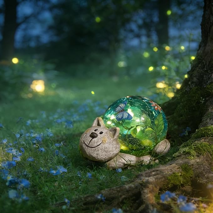 Solar Garden Statues Outdoor Decor - Cat Outdoor Statues with Solar Lights Resin Cat Sculptures for Yard Art Lawn Ornaments, Valentines Day Gifts, Housewarming Garden Gifts