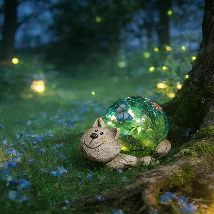 Solar Garden Statues Outdoor Decor - Cat Outdoor Statues with Solar Lights Resin Cat Sculptures for Yard Art Lawn Ornaments, Valentines Day Gifts, Housewarming Garden Gifts