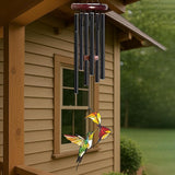 Personalized Metal Wind Chime Garden Sign, 40 Inch Outdoor Colorful Bird & Flower Memorial Decor, Yard Hanging Plaque for Patio Porch Lawn (JSTY369)