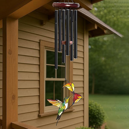 Personalized Metal Wind Chime Garden Sign, 40 Inch Outdoor Colorful Bird & Flower Memorial Decor, Yard Hanging Plaque for Patio Porch Lawn (JSTY369)