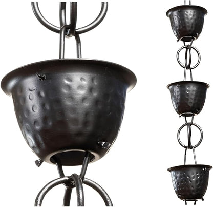 Monarch Rain Chains Aluminum Hammered Cup Black Rain Chains for Gutters – 3 ft Extension Black Decorative Rainchain Outdoor Durable Heavy Duty Gutter Chain Downspout, Modern Rainchains for Outside