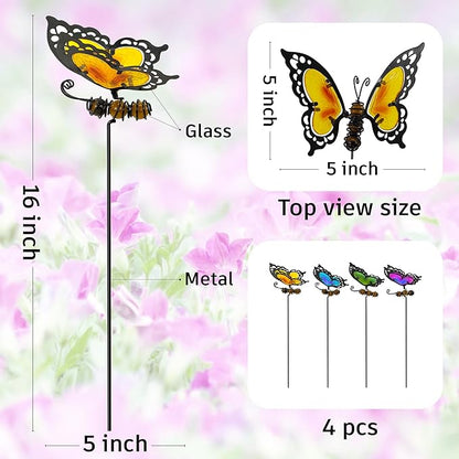 Butterfly Garden Stakes,Kit Made of Glass and Metal,Colorful Butterfly Garden Decorations Can Make the Garden Full of Color and Vitality. (Mix)