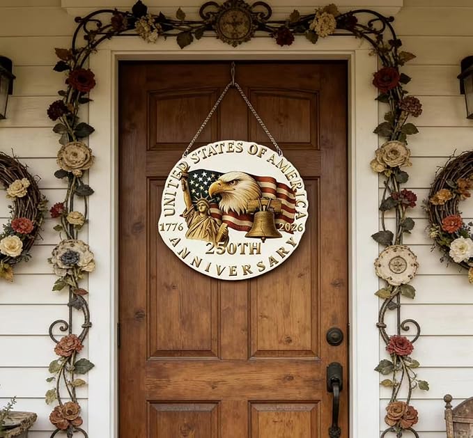250th Anniversary America Sun Catcher Round Hanging with Flag Eagle deisgns Freedom Acrylic Suncatchers Full Cover Patriotic Windows Decorations July 4th Supplies for Garden