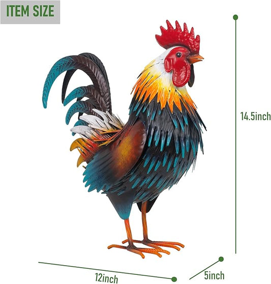Ratuor Rooster Garden Statue Sculpture Metal Chicken Yard Decor Outdoor Figurines Patio Backyard Decoration (Yellow)