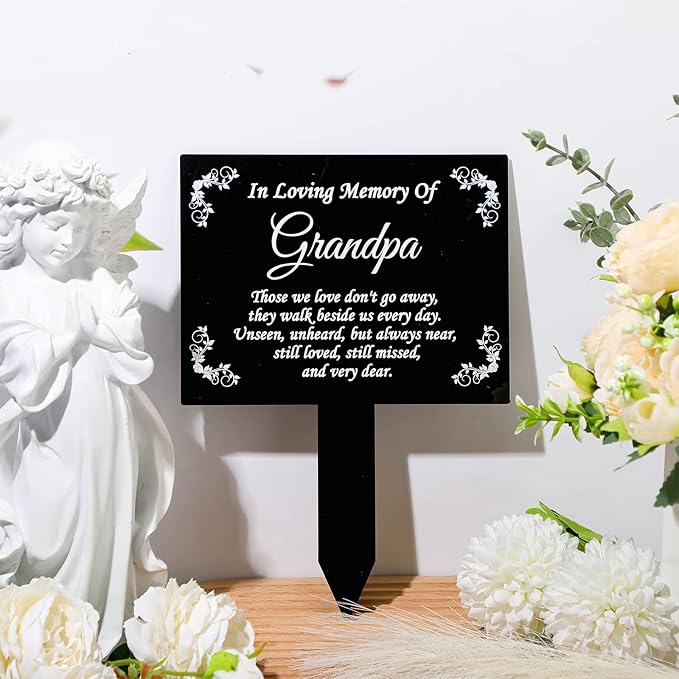 Roowest Cemetery Grave Decorations Acrylic Memorial Stakes Grave Stake Markers Sympathy Garden Plaque Waterproof Remembrance Sympathy Gift for Cemetery Graveside Outdoors Yard(Grandpa)