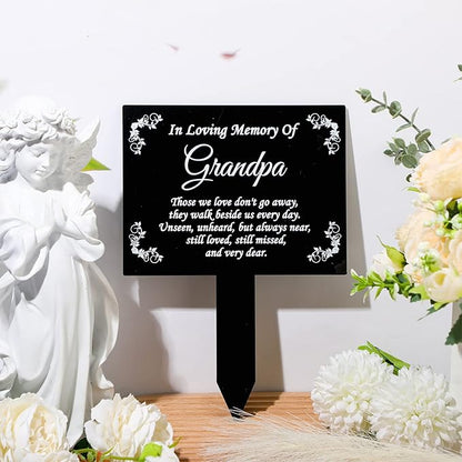 Roowest Cemetery Grave Decorations Acrylic Memorial Stakes Grave Stake Markers Sympathy Garden Plaque Waterproof Remembrance Sympathy Gift for Cemetery Graveside Outdoors Yard(Grandpa)