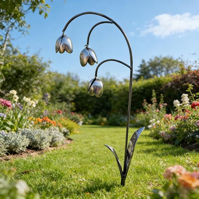 RAPTURA Metal Lily of the Valley, Gardens Metal Lily Flowers, Metal Flower Garden Stakes, Metal Flowers Outdoor Decor for Patio, Lawn, Yard Statue Decoration (1PCS)