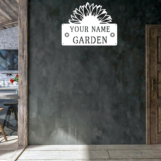 CFC0121323 Sunflower Metal Signs, Flowers Garden Plaque for Mom Grandma,Custom name Metal Garden Signs Outdoor Decor,Rustic Decorations for She Shed, Potting Shed, Housewarming Gifts