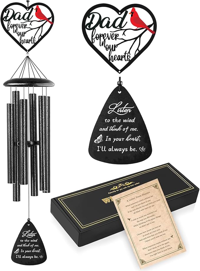 VENBEEL Sympathy Gifts for Loss of Dad, Memorial Wind Chimes for Loss of Father, Memorial Gifts for Loss of Father, Condolence Bereavement Gift in Memory of Papa, Black