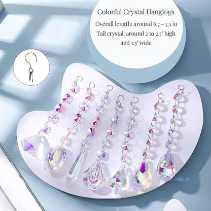 Sun Catchers with Crystals, 7 Pcs Hanging Crystals Suncatchers for Windows, Colored Suncatchers Prisms Glass Pendant for Chandeliers, Garden, Christmas Tree Decoration