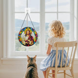 Suncatcher Stained Glass Window Hanging - Jesus Christ Glass Panel with Metal Chain and Hooks Handmade Sun Catcher Decoration for Window Garden Home Christmas & Birthday Gifts (6.3 Inch)