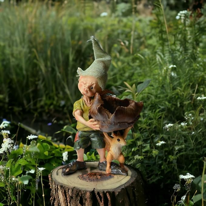 Fairy Garden Decor Elf Figurine,Pixie and Squirrel Statue, Perfect Patio & Garden Decoration, 6.5 Inches Tall - Ideal Miniature Landscape & Desktop Ornament