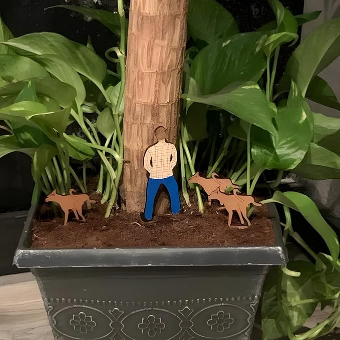 Plant Decorations for Pots, Set of 3 Funny Wood Figurines Garden Decor, Outdoor Statue Planter Hugger for Flower, Yard, Lawn Ornament, Balcony Decor (L)