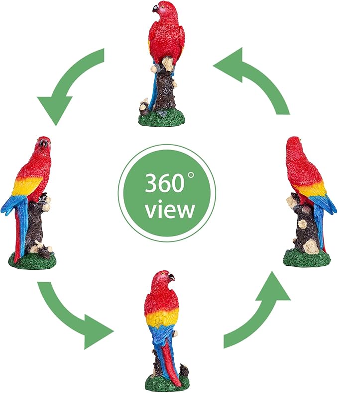 Decorative Tropical Parrot Garden Statue, Bird Red Scarlet Macaw Parrot Perching On Tree Branch Decorative Figurine Parrots Birds Vibrant Colors Accent Forest Nature Sculpture Decors
