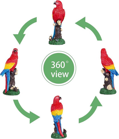 Decorative Tropical Parrot Garden Statue, Bird Red Scarlet Macaw Parrot Perching On Tree Branch Decorative Figurine Parrots Birds Vibrant Colors Accent Forest Nature Sculpture Decors