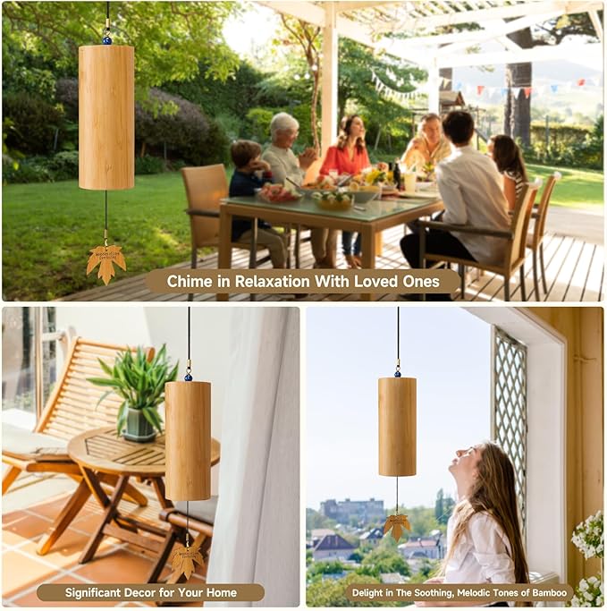 OcarinaWind Bamboo Wind Chimes Outdoor - Handcrafted Deep Tone Wood Zen Chime, C Major Tuned Musical Decoration for Garden, Patio, Memorial or Housewarming Gift