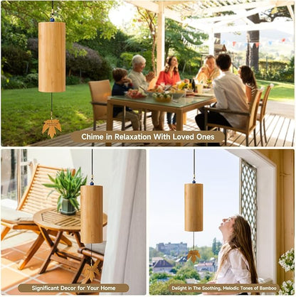 OcarinaWind Bamboo Wind Chimes Outdoor - Handcrafted Deep Tone Wood Zen Chime, C Major Tuned Musical Decoration for Garden, Patio, Memorial or Housewarming Gift