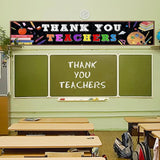 XIFAN Thank You Teachers Banner 98x19.2 Inches, Large Teachers Appreciation Week Hanging Decoration, Teacher's Appreciation Day Classroom Yard Sign Durable Backdrop Poster for Indoor Outdoor Fence Wall Decor