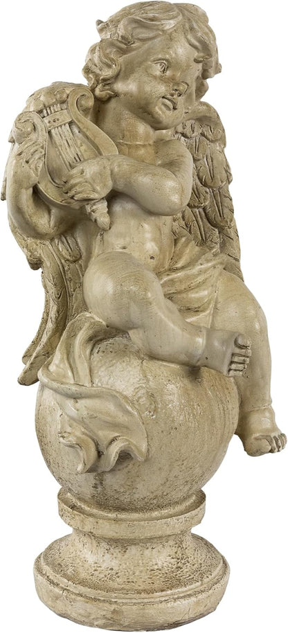 Northlight 12" Heavenly Gardens Distressed Almond Brown Cherub with Lyre Outdoor Patio Garden Statue