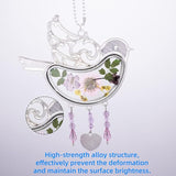 Laraine Bird Suncatcher with Pressed Flower Wings Mather's Day Birdie Glass Wind Chime Ornament Charm with Metal Heart Gifts for Mom Grandma Aunt Birthday (Pink, Mom)