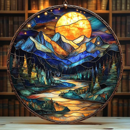 Moutain Range Acrylic Suncatcher Stained Glass Effect Window Car Hanging Christmas Ornament Indoor Outdoor Decor Garden Sun Catcher Panel for Scenery Lover for Women Mom Grandma