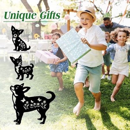 Dog Metal Decorative Garden Stakes Chihuahua Dog Gifts for Women Men Mom Birthday Gifts Silhouette Statues for Garden Decor, Yard Art, Patio, Outside, Lawn Ornaments, Outdoor Decorations