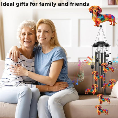 YHmall Dachshund Gifts for Women, 35 in Wind Chimes for Outside Mothers Day Gardening Gifts for Mom Colorful Metal Memorial Wind Chime Dachshund Decor for Home Yard Patio Garden Outdoor