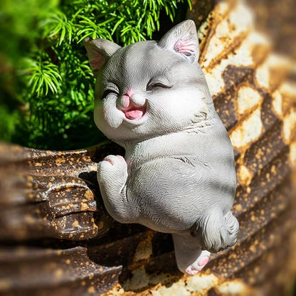 Cat Flower Pot Huggers for Flower Pots, Cute Plant Pot Hanger Ornaments, Funny Plant Decorations for Pots, Resin Cat Figurines for Garden Planters Edge Hanging Decor (C)