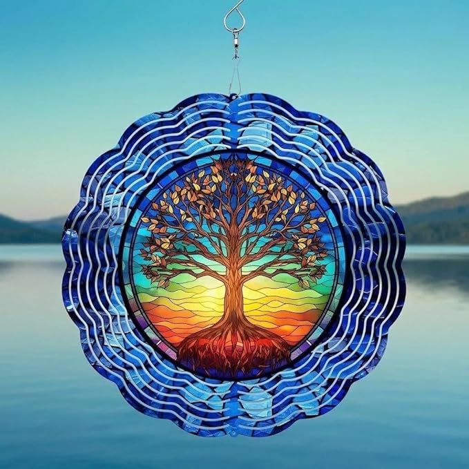 Tree of Life Wind Spinner, Unique 12Inch 3D Stainless Steel Wind Spinner, Birthday Gifts for Women Men,Hanging Decor for Outdoor Garden Patio Porch