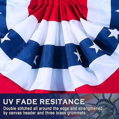 USA Pleated Fan Banner Patriotic Half Fan Banner Flag with Canvas Header and Brass Grommets for 4th of July Memorial Day Indoor Outdoor Decoration (20, 1.5x3 Feet)