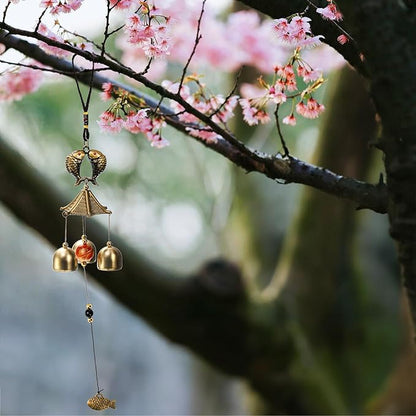 Eorbow 4 Pack Lucky Wind Chimes, Chinese Wind Bell, 3-Bell Vintage Blessing Hanging Wind Chime with Fish Coin for Safe, Good Luck, Wealth Home Garden Patio Hanging Decoration Gift