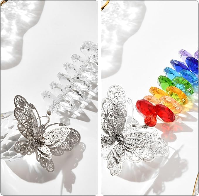 Crystal Sun Catchers Indoor Window Colorful & Clear Butterfly Faceted Wind Chime with Rainbow Refractions(Clear)