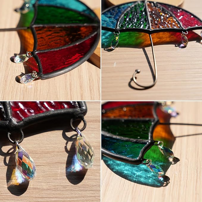 BOXCASA Umbrella Decor Suncatchers for Windows,Stained Glass Suncatchers Crystals Rainbow Umbrella,Stained Glass Window Crystal Beads Decor for Home,Living Room Bedroom Kitchen