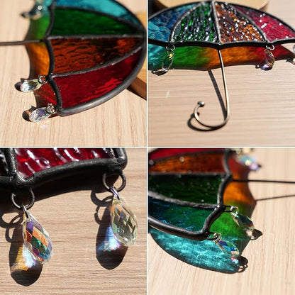BOXCASA Umbrella Decor Suncatchers for Windows,Stained Glass Suncatchers Crystals Rainbow Umbrella,Stained Glass Window Crystal Beads Decor for Home,Living Room Bedroom Kitchen