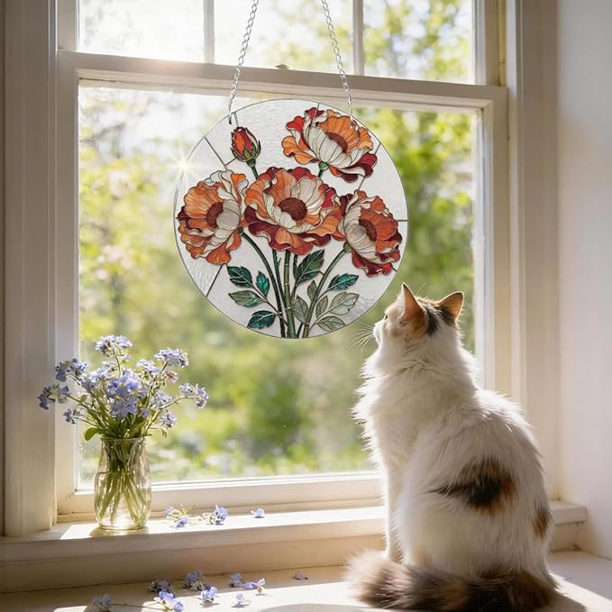 Beautiful Floral Window Decor, Acrylic Window Hanging Suncatcher, Home Garden Decorations, Christmas Mother's Day Valentine's Day Ornaments, Housewarming Gifts, Festival Gifts for Mom Her