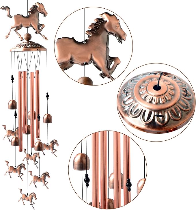 Horse Wind Chimes Outdoor, for Women,Horse Lover Birthday Gifts for Men/Mom/Grandma Metal WindChimes Outside/Indoors, Lawn, Patio, Garden Decor, Yard Decorations